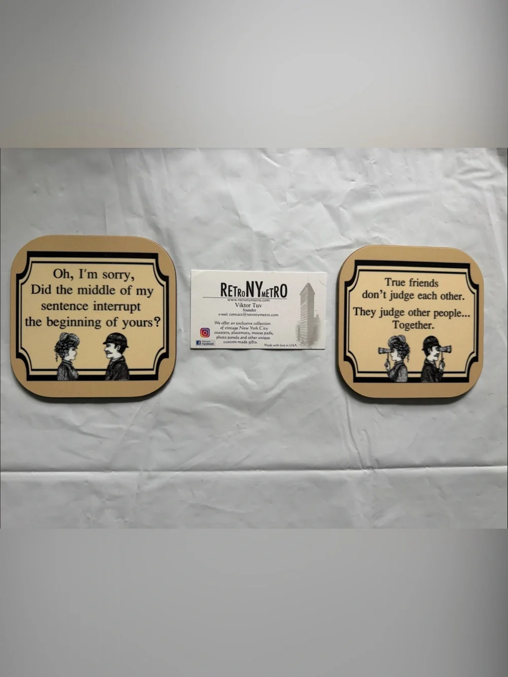 Beige Vintage Quote Coasters - Set of 2